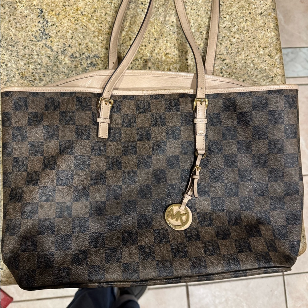 Michael Kors Checkered Brown and Cream Tote